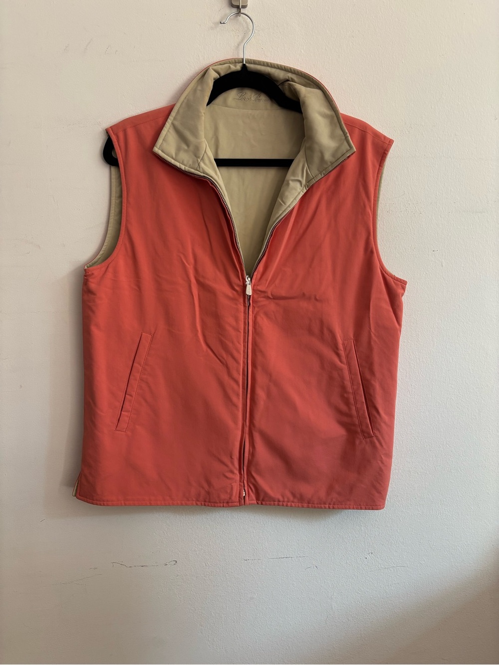 Loro Piana coral pink vest with beige lining